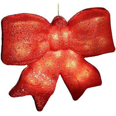 Penn 15.5" Red Glittered Battery Operated Lighted LED Christmas Bow Decoration