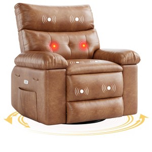 Swivel Electric Massage Chair Rocking Recliner Chair with Vibration & Heating, USB Power Glider, Overstuffed Faux Leather Lazy Sofa for Living Room - 1 of 4