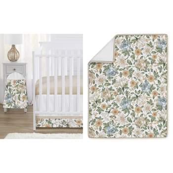Sweet Jojo Designs Girl Baby Crib Bedding Set - Vintage Floral Blue Yellow and Beige 4pc