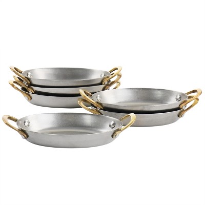Gibson 6 Piece Mini Vintage Oval Au Gratin Pan Set with Brass Handle