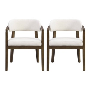 Christopher Knight Home Set of 2 Robert Upholstered Rubberwood Dining Chairs Beige/Dark Brown - 1 of 4