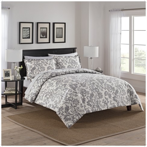 Gray Damask Tanner Reversible Comforter Set (queen) - Marble Hill : Target