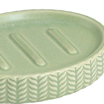 Sage Green Ceramic Embossed Soap Dish with Woven Design