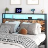 Industrial metal & wood headboard & charging station, adjustable height, storage rack, sturdy & stable, easy assembly, rustic brown - 2 of 4