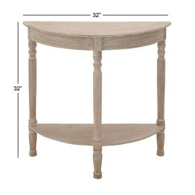 Charming Light Brown Demilune Console Table with Storage Shelf