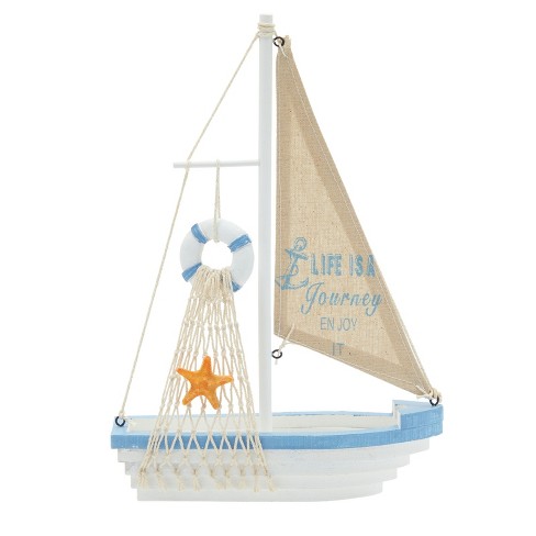 Juvale Enjoy It Wooden Sailboat Model With Flag, Net, Starfish, And  Floating Tube For Nautical Home And Bathroom Boat Decor, Shelf, 13x8x3 In :  Target