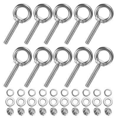 Unique Bargains Stainless Steel Durable Rust-Resistant Eyebolts with Nuts Washers Male Screw for Fastening 10 Pcs