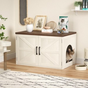 Large Double Room Cat House Cabinet, Hidden Litter Box Furniture - 1 of 4