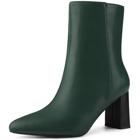 Perphy Women s Pointed Toe Zippered Block Heels Ankle Boots Dark Green 7.5