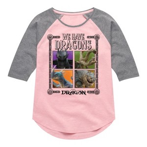 Girls' - How to Train Your Dragon - We Have Dragons Shirt Tail Raglan Graphic T-shirt - 1 of 2