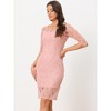 Allegra K Women's Lace 3/4 Sleeve Square Neck Knee Length Sheath Dress - 4 of 4