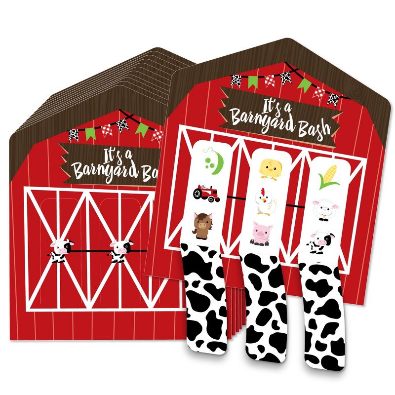 Big Dot of Happiness Farm Animals - Barnyard Baby Shower or Birthday Party Game Pickle Cards - Pull Tabs 3-in-a-Row - Set of 12, 1 of 7