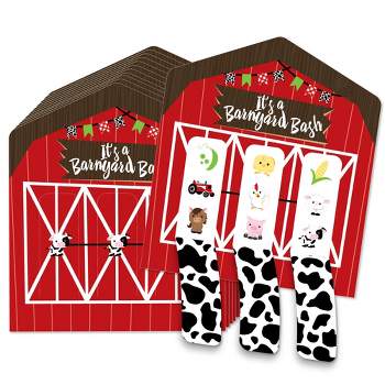Big Dot of Happiness Farm Animals - Barnyard Baby Shower or Birthday Party Game Pickle Cards - Pull Tabs 3-in-a-Row - Set of 12