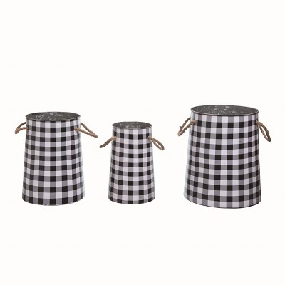 Transpac Metal Black Harvest Nesting Buffalo Check Buckets Set of 3