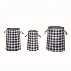 Transpac Metal Black Harvest Nesting Buffalo Check Buckets Set of 3 - 1 of 2