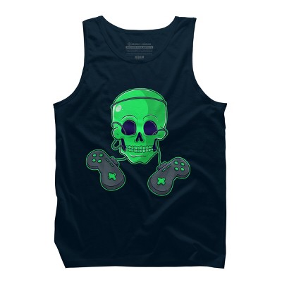 Men's Design By Humans Halloween Skeleton Skull Crossbones Video Gamer By TaiHan Tank Top
