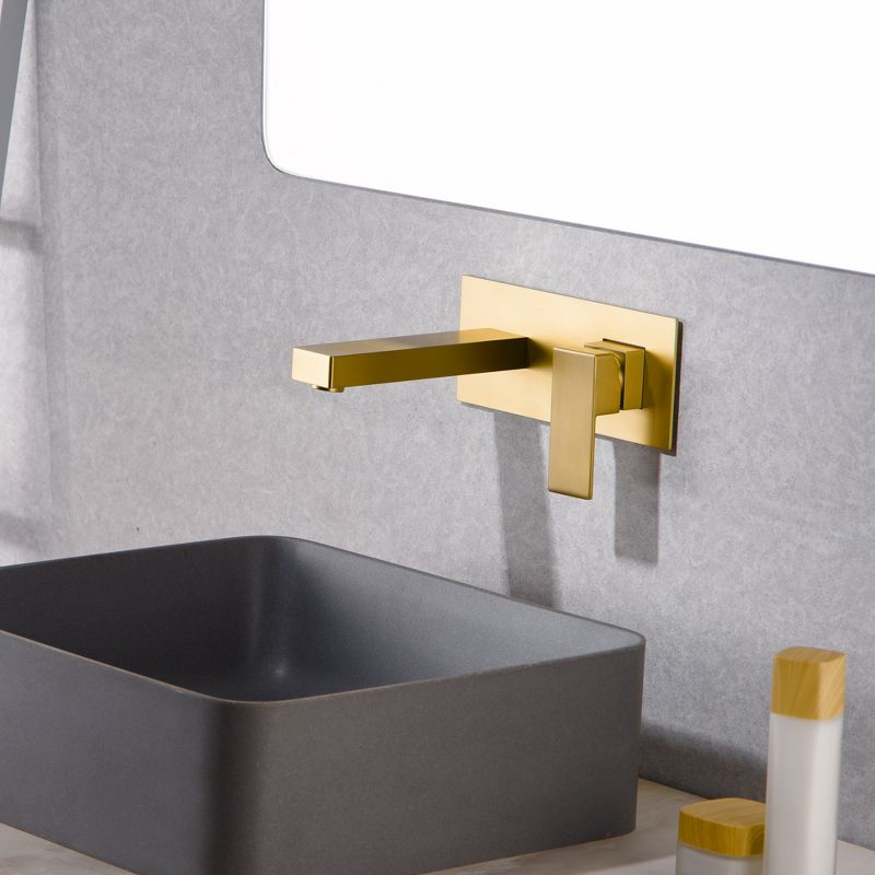 SUMERAIN Brushed Gold Wall Mount Bathroom Faucet Single Handle Includes Brass Rough-in Valve, 3 of 8