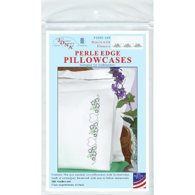 Jack Dempsey Stamped Pillowcases W/White Perle Edge 2/Pkg-Hearts With Flowers