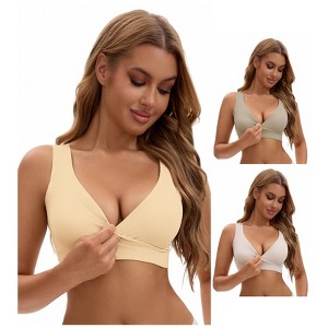 INSPIRE CHIC Nursing Bra for Women's Crossover Push Up Wirefree Sleep Breastfeeding Maternity Bralette 3 Packs - 1 of 4