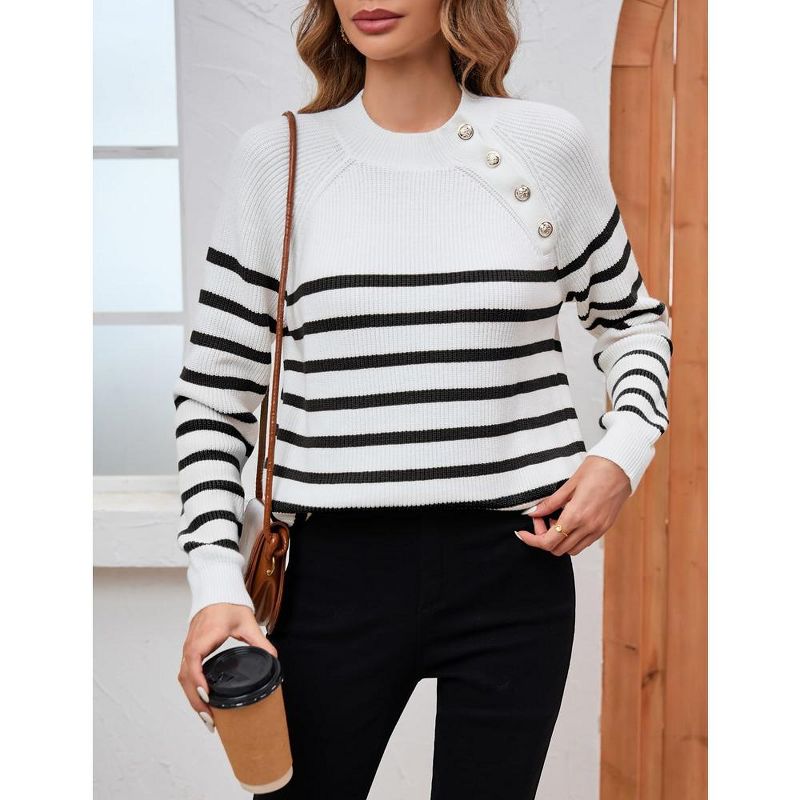 Whizmax Striped Long Sleeve Crew Neck Ribbed Knit Side Slit Oversized Pullover Sweater Jumper Top, 4 of 7