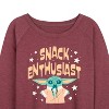 Women's - Star Wars - The Mandalorian Snack Enthusiast Grogu Lightweight French Terry Wide Neck Long Sleeve Graphic Shirt - 2 of 4