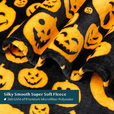 Halloween Pumpkin Black and Orange Fleece Throw Blanket