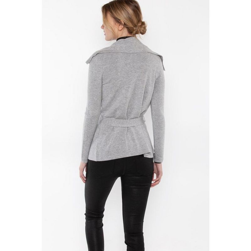JENNIE LIU Women's 100% Pure Cashmere Long Sleeve Belted Cardigan Sweater, 2 of 4