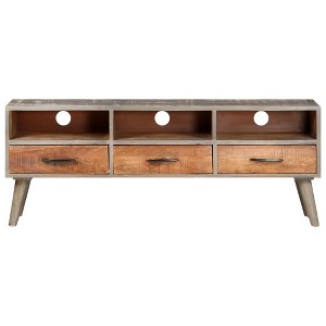 vidaXL TV Stand Grey and honey brown Solid rough mango wood - 1 of 4