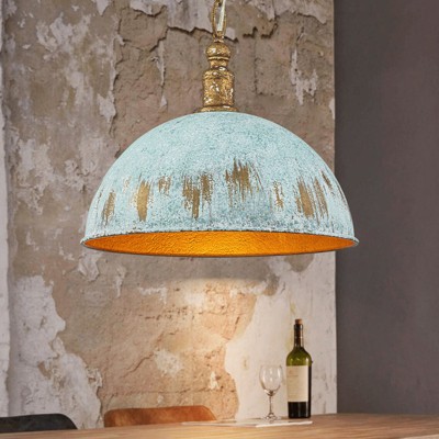Rennnsan Cavindra 15"W 1-Light Dome Distressed Metal Vintage Dimmable Pendant in Green