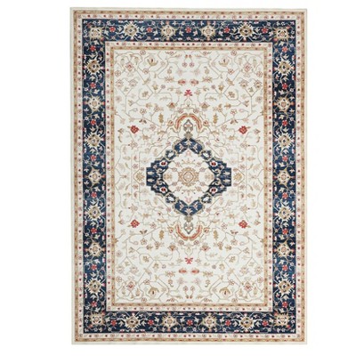 Washable Vintage Printed Rug Non Slip Low Pile Rug Soft Throw Floor Cover Foldable Indoor Carpet for Living Room Bedroom Playroom