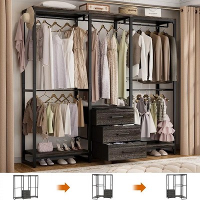 Aheaplus 65.5'' Clothing Rack with Fabric Drawers, Corner Garment Rack with 5 Hanging Rods, Heavy Duty Closet Organizer