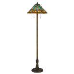 62.5" Metal/Resin Floor Lamp with Tiffany Art Glass Shade Dark Bronze/Red - Cal Lighting