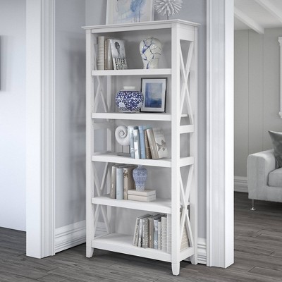 Pure White Oak 5-Shelf Adjustable Bookcase with X-Sides