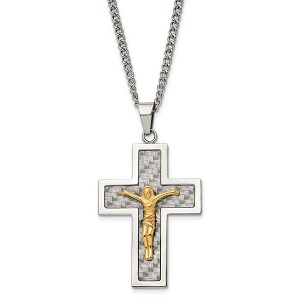 Black Bow Jewelry Stainless Steel, Gold Tone, Gray Carbon Fiber Crucifix Necklace, 24 In - 1 of 4