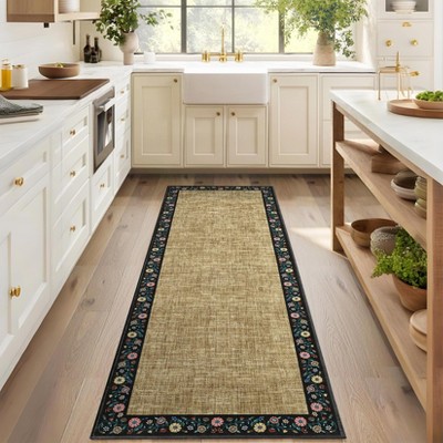 Washable Living Room Rug Floral Bordered Area Rugs Soft Thin Indoor Carpet  Modern Throw Aesthetic Mat Non Slip