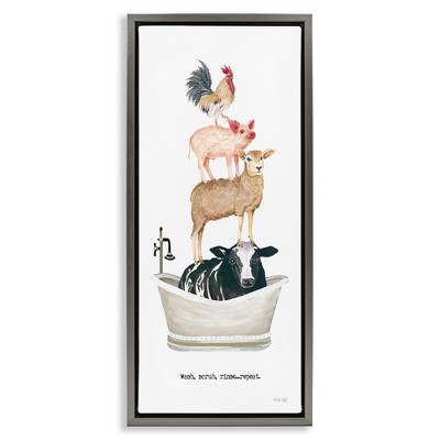Stupell Industries Wash Scrub Rinse Animals, 15" x 31"