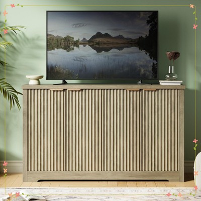 Fluted Cabinet with Storage, 4 Doors Accent Sideboard Buffet