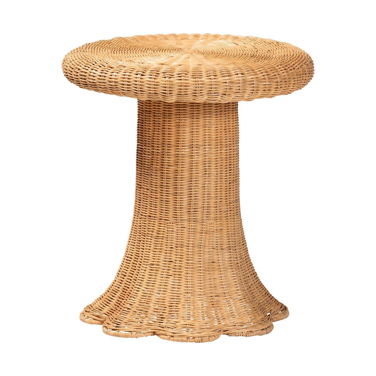 bali & pari Avalon Scallop Natural Rattan Pedestal Side Table Light Honey