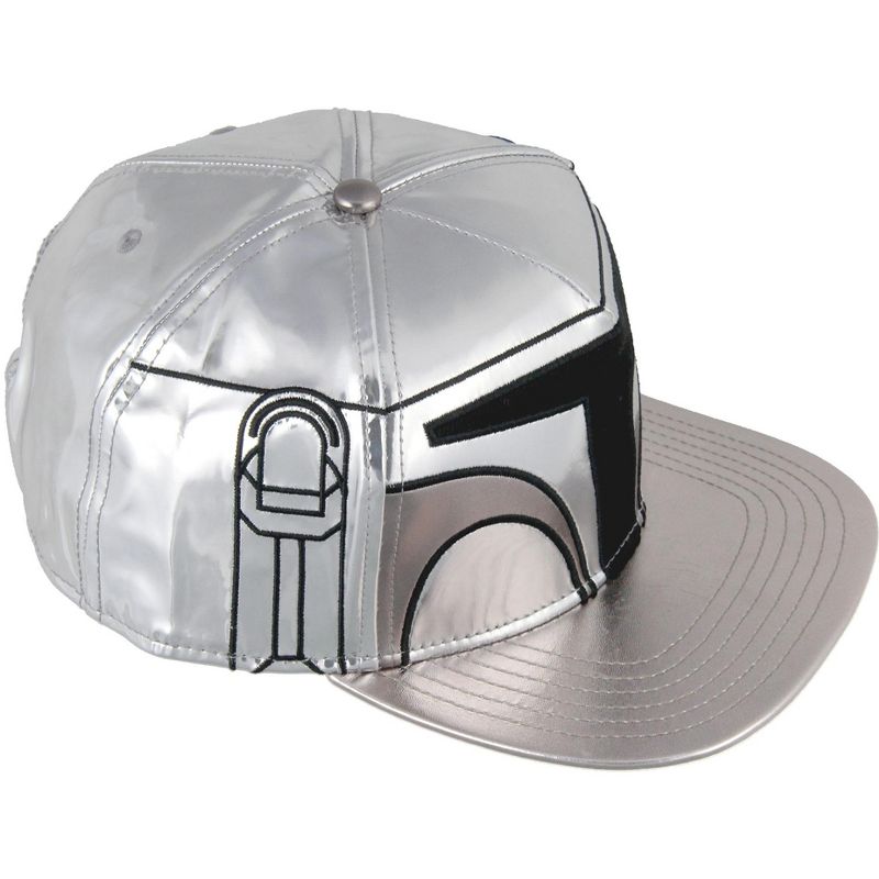Star Wars The Mandalorian Steel Beskar Helmet Embroidered Snapback Hat Cap Metallic, 3 of 6