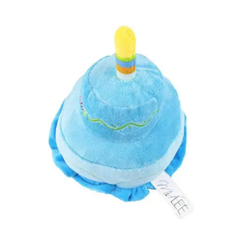 Midlee Birthday Cake Dog Toy- Blue 2 Layer Plush Squeaker Pet Boy Gift, 2 of 5