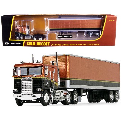 Kenworth K100 COE Flattop Cab with 40" Vintage Dry Goods Trailer "Gold Nugget" Gold & Black 1/64 Diecast Model by DCP/First Gear