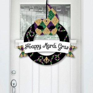 Big Dot of Happiness Mardi Gras - Outdoor Masquerade Party Decor - Front Door Wreath - 1 of 4