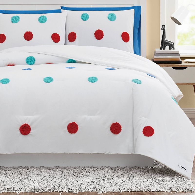 Full/Queen Crayola Fuzzy Dot Kids&#39; Comforter Set White, 2 of 8