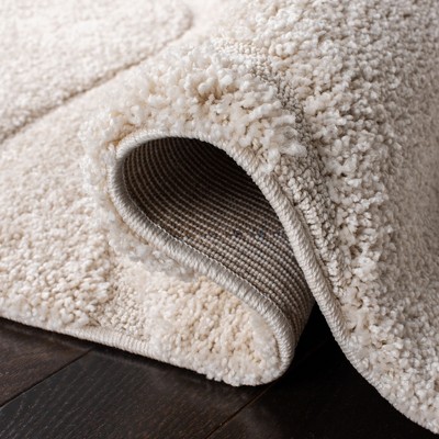 Creme Square Synthetic Shag Area Rug with Abstract Wave Pattern