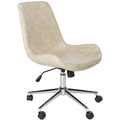 Beige Chrome Faux Leather Swivel Desk Chair