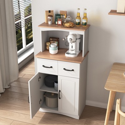VYNXARIA Wooden Kitchen Cabinet White Pantry Storage Microwave Cabinet with Storage Drawer