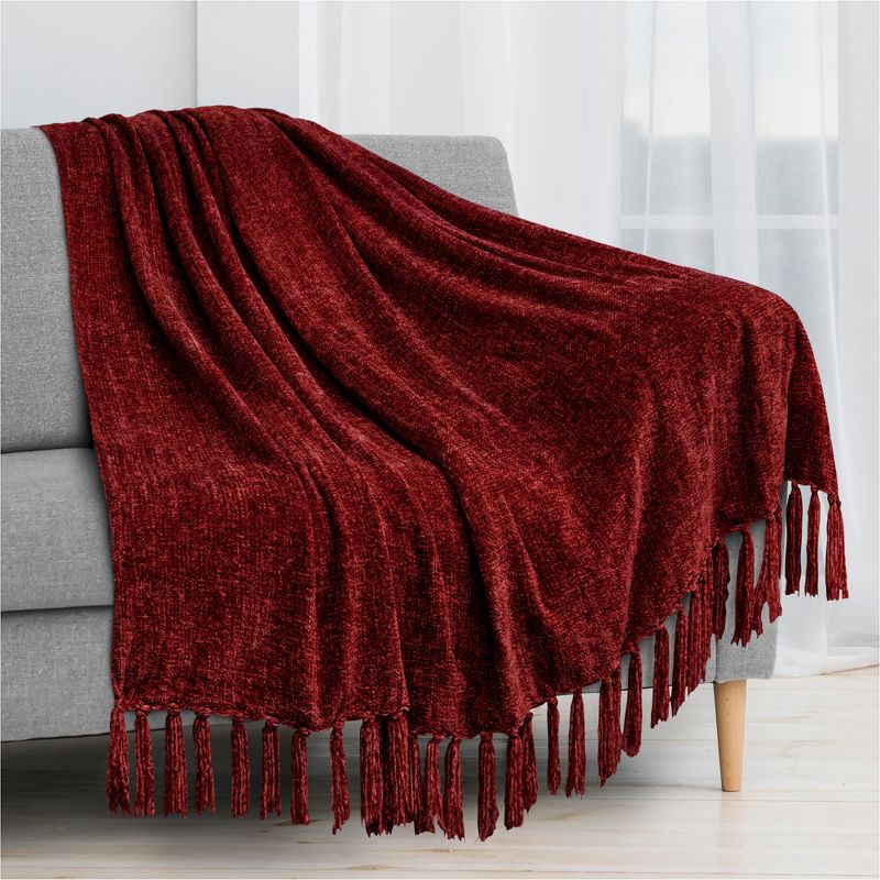 PAVILIA Chenille Throw Blanket with Woven Knitted Tassel Fringe for Couch, Living Room Decor and Bed, 1 of 6