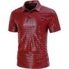BLUEMING Mens Shirt Short Sleeve Polo Vintage Sequin Metallic 70s Outfits Party Costume Top - 4 of 4