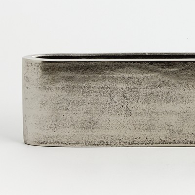 Long Narrow Silver Metal Table Vase