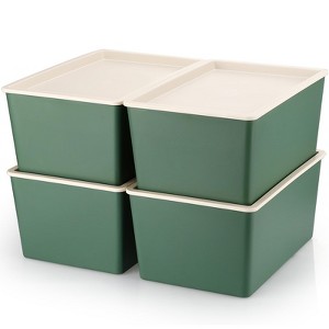 Aoibox Stackable Plastic Storage Bins with Lids Green Small Containers for Organizing Shelves Closet 4 Pack 10.6x7.5x4.7 - 1 of 4